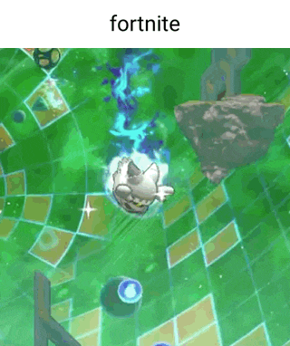 a screenshot of a video game called fortnite with a pokemon flying through the air .