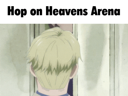 a picture of a man with the words hop on heavens arena