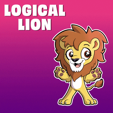 a cartoon of a lion with the words logical lion above it