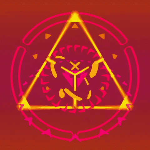 a red circle with a triangle in the center