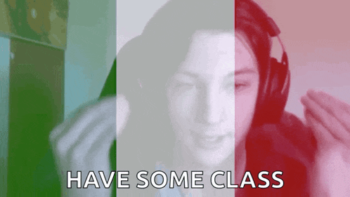 a woman wearing headphones is standing in front of an italian flag .