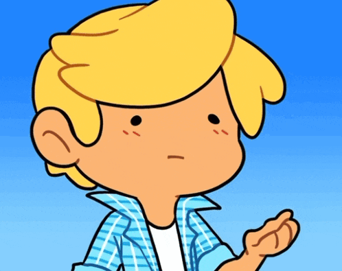 a cartoon of a boy with blonde hair and a blue shirt