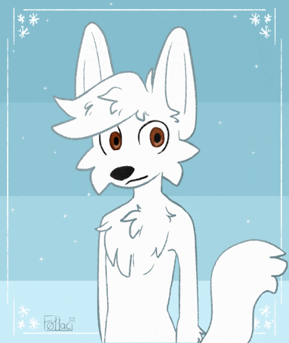 a drawing of a white furry animal making a heart with his hands