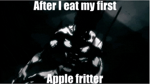 a picture of a hand with the words " after i eat my first apple fritter " below it