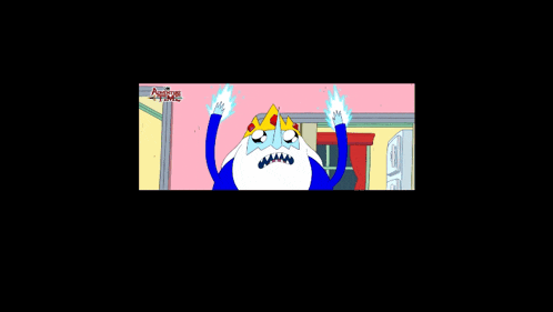 a cartoon of ice king from adventure time with his hands up in the air