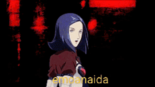 a cartoon character with the name emoanaida written on the bottom