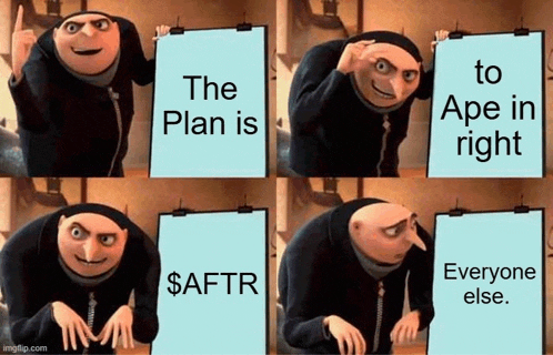 gru from despicable me holding a clipboard that says the plan is to ape in right