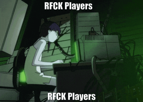a cartoon of a girl sitting at a desk with the words rfck players written on the bottom