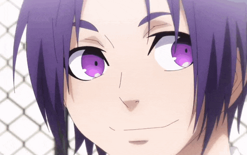 a anime character with purple hair and purple eyes