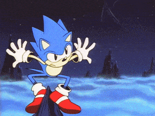 a cartoon of sonic the hedgehog standing on a cliff