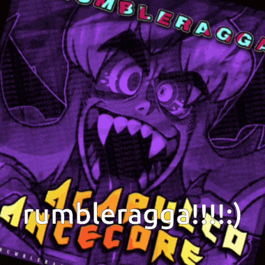 a purple poster with a monster and the words rumbleragga