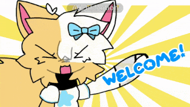 a cartoon drawing of a cat with the words welcome written below it