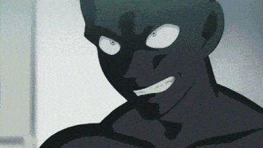 a silhouette of a man with white eyes making a face