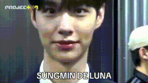 a close up of a young man 's face with the words sungmin de luna written on the bottom .