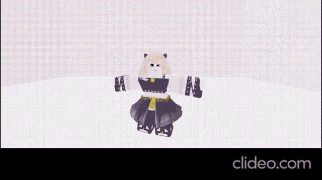 a cartoon of a girl with a cat ear sitting on a table with clideo.com written on the bottom