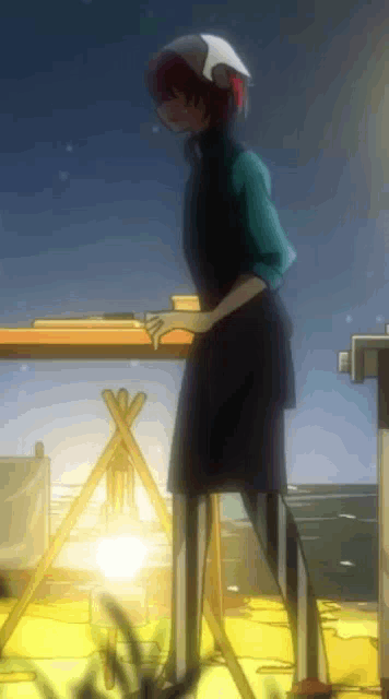 a cartoon of a person standing next to a lantern
