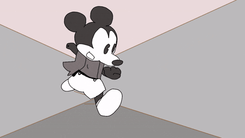 a cartoon of mickey mouse talking to minnie