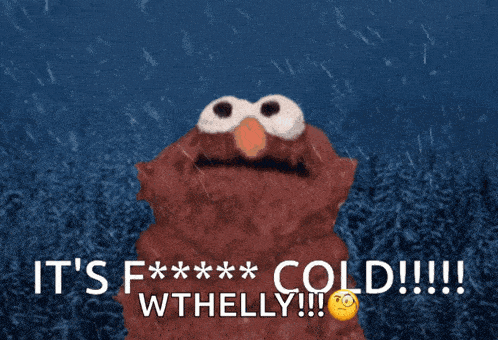 elmo is standing in the rain with the words it 's f *** cold wthally