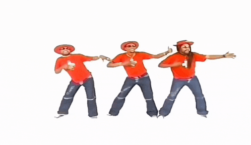 three men wearing red shirts with swiss crosses on them