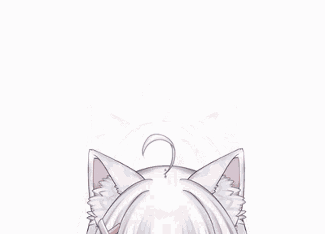 a girl with white hair and cat ears is looking at the camera