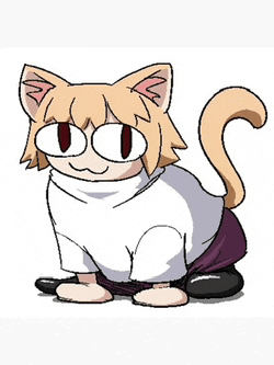 a cartoon drawing of a cat wearing a white turtleneck