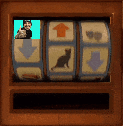 a man is giving a thumbs up in a slot machine