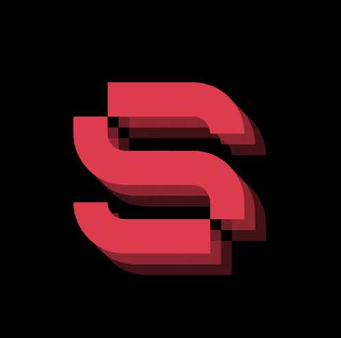a red letter s on a black background with a shadow