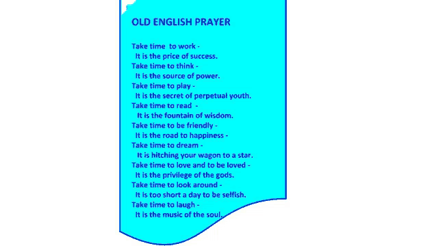 an old english prayer written on a blue paper