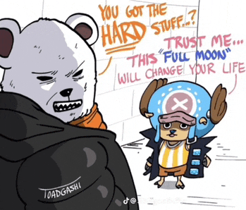 a cartoon drawing of a bear and a toadgashi character