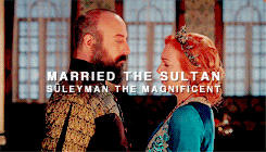 a man and woman are standing next to each other with the words married the sultan suleyman the magnificent on the bottom