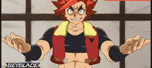 a cartoon character from beyblade with red hair
