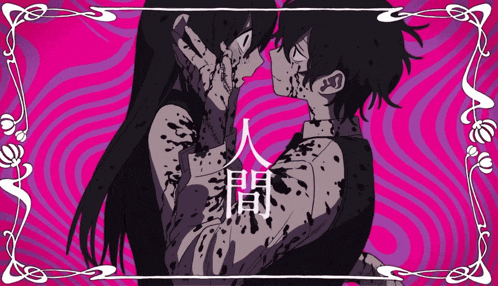 a drawing of a boy and a girl with chinese writing