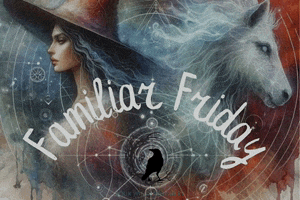 a painting of a woman and a unicorn with familiar friday written on it