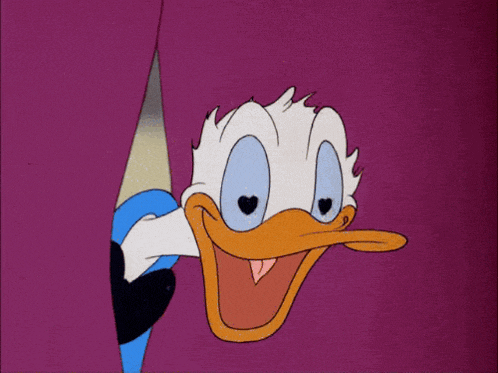 a cartoon of donald duck with a heart shaped eye