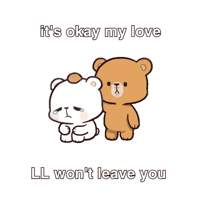 a cartoon of two teddy bears standing next to each other with the words it 's okay my love