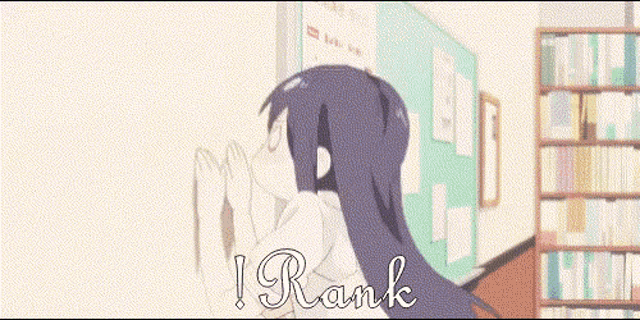 a man in a white shirt is standing in front of a bookshelf with the word rank written on the bottom
