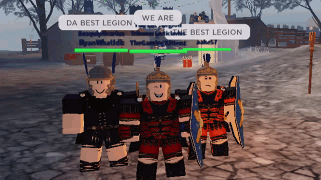 a group of soldiers in a video game are standing next to each other with the words we are da best legion above them