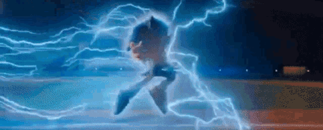 sonic the hedgehog is being struck by lightning in a movie .