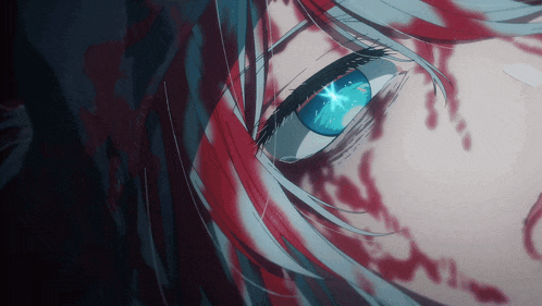 a close up of a girl 's eye with blood on it