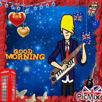a cartoon of a man playing a keyboard with the words good morning on the bottom