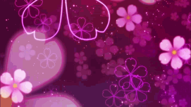 a woman 's hand is reaching out towards a purple background with pink flowers