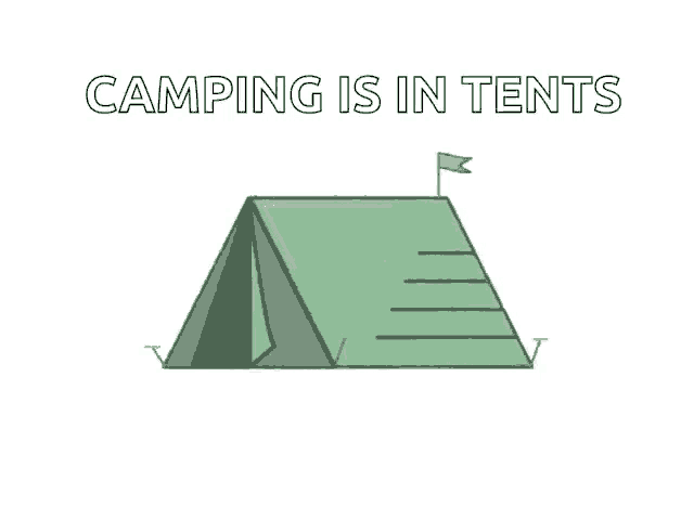 a cartoon drawing of a green tent with the words camping is in tents below it
