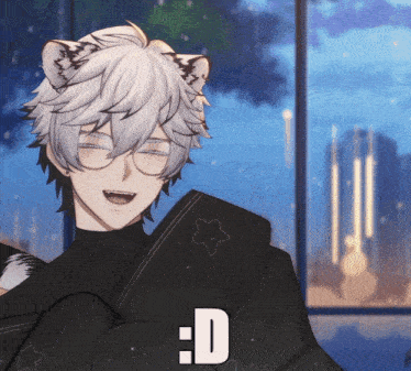 a drawing of a boy with a cat ear and the letter d above him