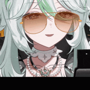 a girl wearing sunglasses and a choker with a cross on it
