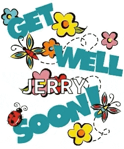a cartoon illustration of a ladybug and flowers with the words get well jerry soon .