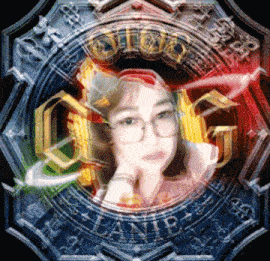 a woman 's face is surrounded by a circular emblem that says oceania