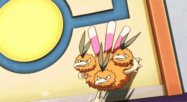 a cartoon of a turkey with three heads and feathers