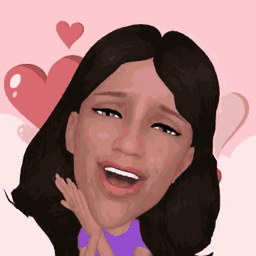 a cartoon of a woman with her mouth open and hearts behind her
