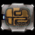 an aerial view of a race track with the letter s in the center