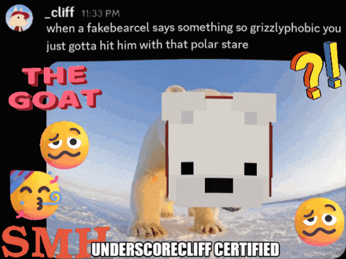 a picture of a polar bear with the caption " the goat smit underscorecliff certified "
